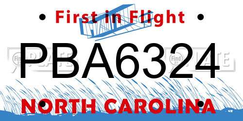 PBA6324 North Carolina License Plate