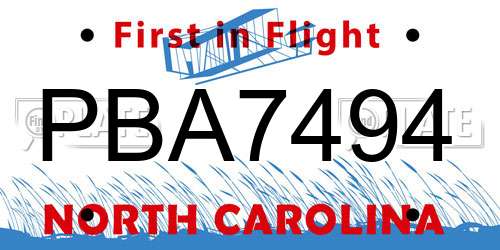 PBA7494 North Carolina License Plate