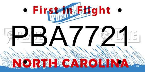 PBA7721 North Carolina License Plate