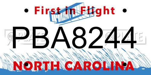 PBA8244 North Carolina License Plate