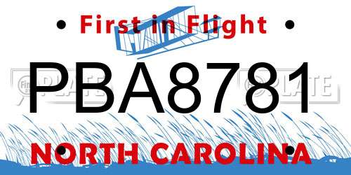 PBA8781 North Carolina License Plate