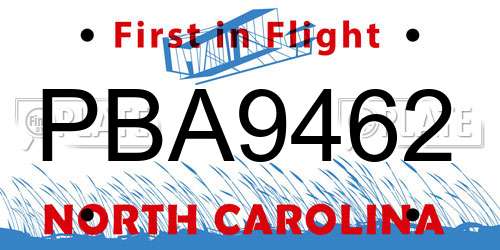 PBA9462 North Carolina License Plate