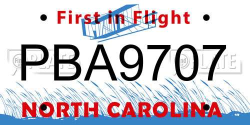 PBA9707 North Carolina License Plate