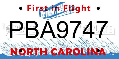 PBA9747 North Carolina License Plate