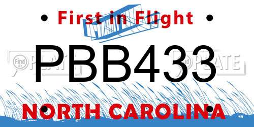 PBB433 North Carolina License Plate