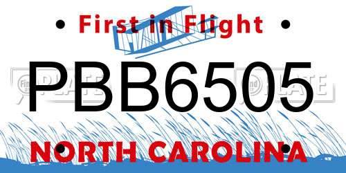 PBB6505 North Carolina License Plate