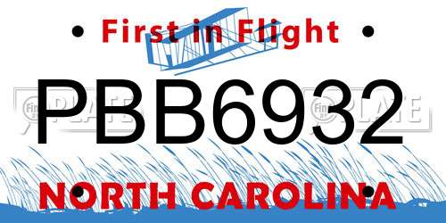 PBB6932 North Carolina License Plate