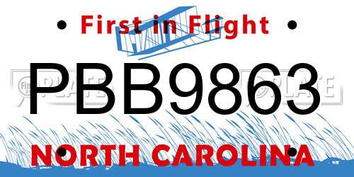 PBB9863 North Carolina License Plate