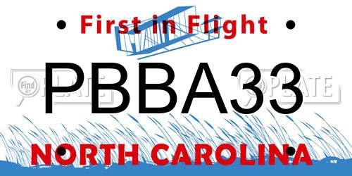 PBBA33 North Carolina License Plate