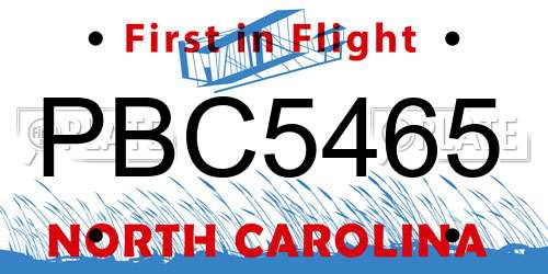 PBC5465 North Carolina License Plate