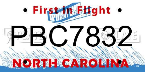 PBC7832 North Carolina License Plate