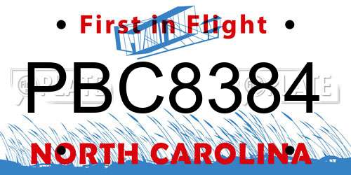 PBC8384 North Carolina License Plate