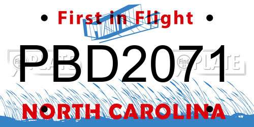 PBD2071 North Carolina License Plate