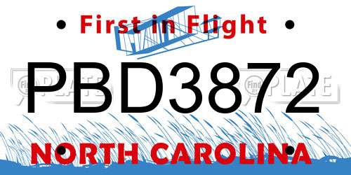 PBD3872 North Carolina License Plate