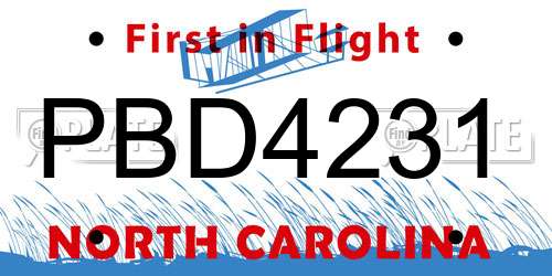 PBD4231 North Carolina License Plate