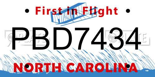 PBD7434 North Carolina License Plate
