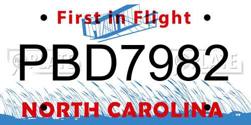 PBD7982 North Carolina License Plate