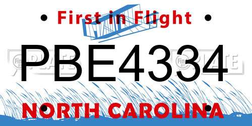 PBE4334 North Carolina License Plate