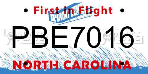 PBE7016 North Carolina License Plate