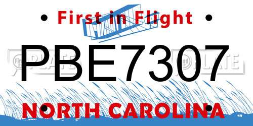 PBE7307 North Carolina License Plate