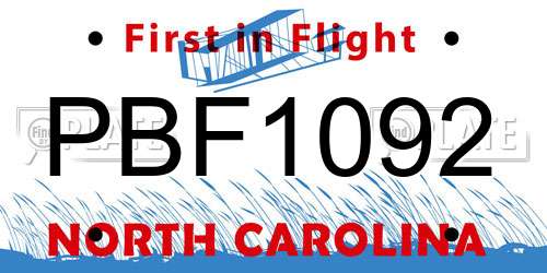PBF1092 North Carolina License Plate