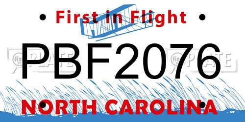 PBF2076 North Carolina License Plate