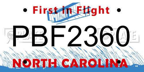 PBF2360 North Carolina License Plate