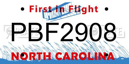 PBF2908 North Carolina License Plate