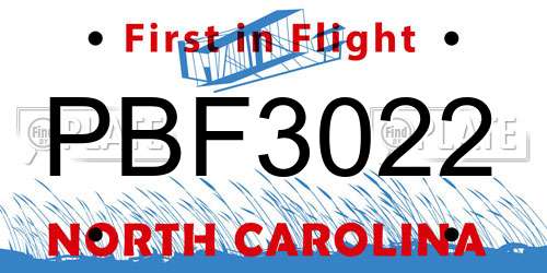 PBF3022 North Carolina License Plate