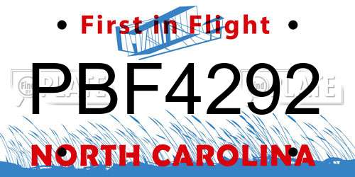 PBF4292 North Carolina License Plate