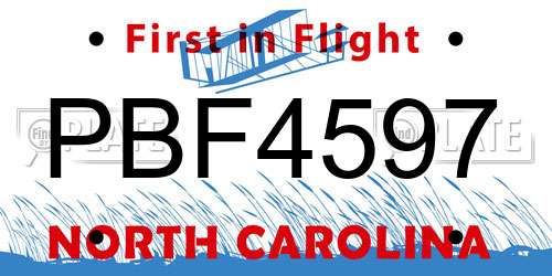 PBF4597 North Carolina License Plate