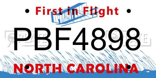PBF4898 North Carolina License Plate