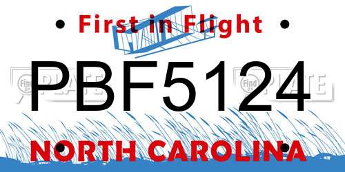 PBF5124 North Carolina License Plate