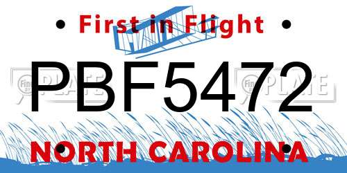 PBF5472 North Carolina License Plate