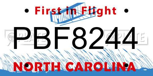 PBF8244 North Carolina License Plate