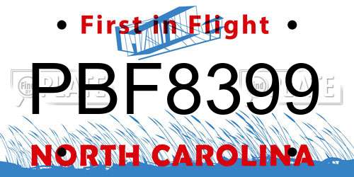 PBF8399 North Carolina License Plate
