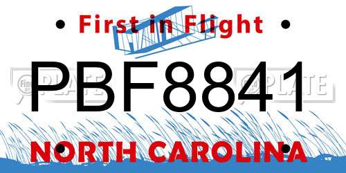 PBF8841 North Carolina License Plate