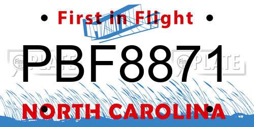 PBF8871 North Carolina License Plate