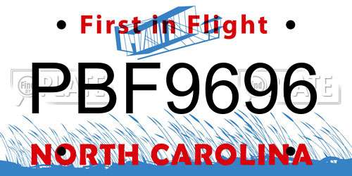 PBF9696 North Carolina License Plate