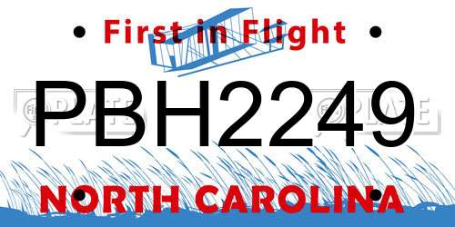PBH2249 North Carolina License Plate