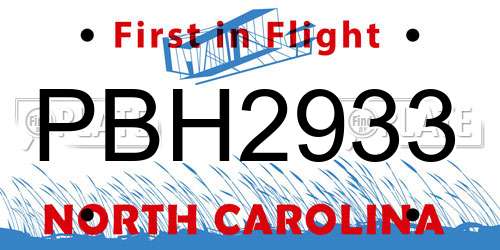 PBH2933 North Carolina License Plate