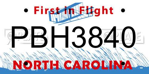 PBH3840 North Carolina License Plate