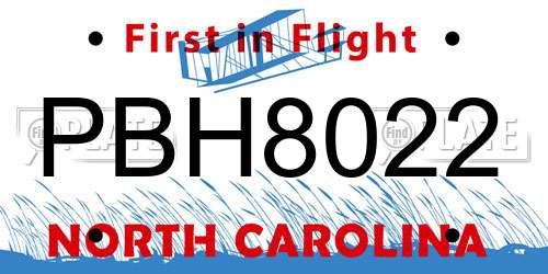 PBH8022 North Carolina License Plate