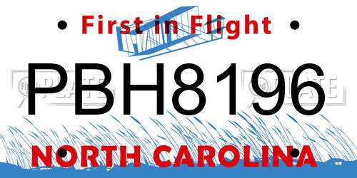 PBH8196 North Carolina License Plate