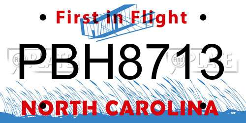 PBH8713 North Carolina License Plate