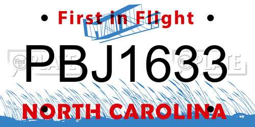 PBJ1633 North Carolina License Plate
