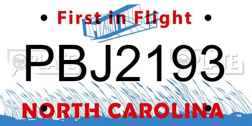 PBJ2193 North Carolina License Plate