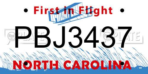 PBJ3437 North Carolina License Plate
