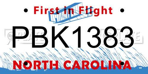 PBK1383 North Carolina License Plate