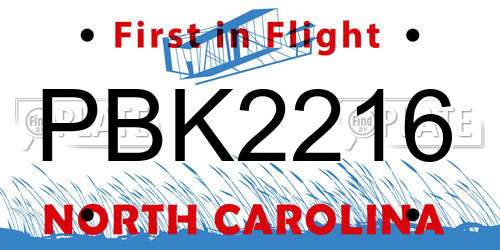 PBK2216 North Carolina License Plate